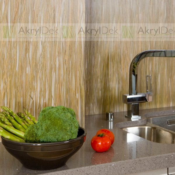 Kitchen unit panelling with grass in resin